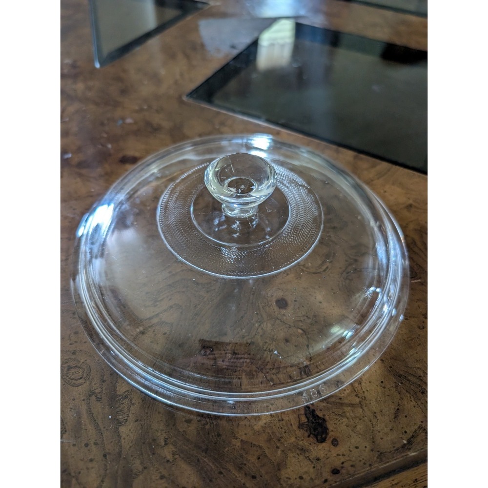 Vintage 7" round clear glass Replacement lid, #406- 16